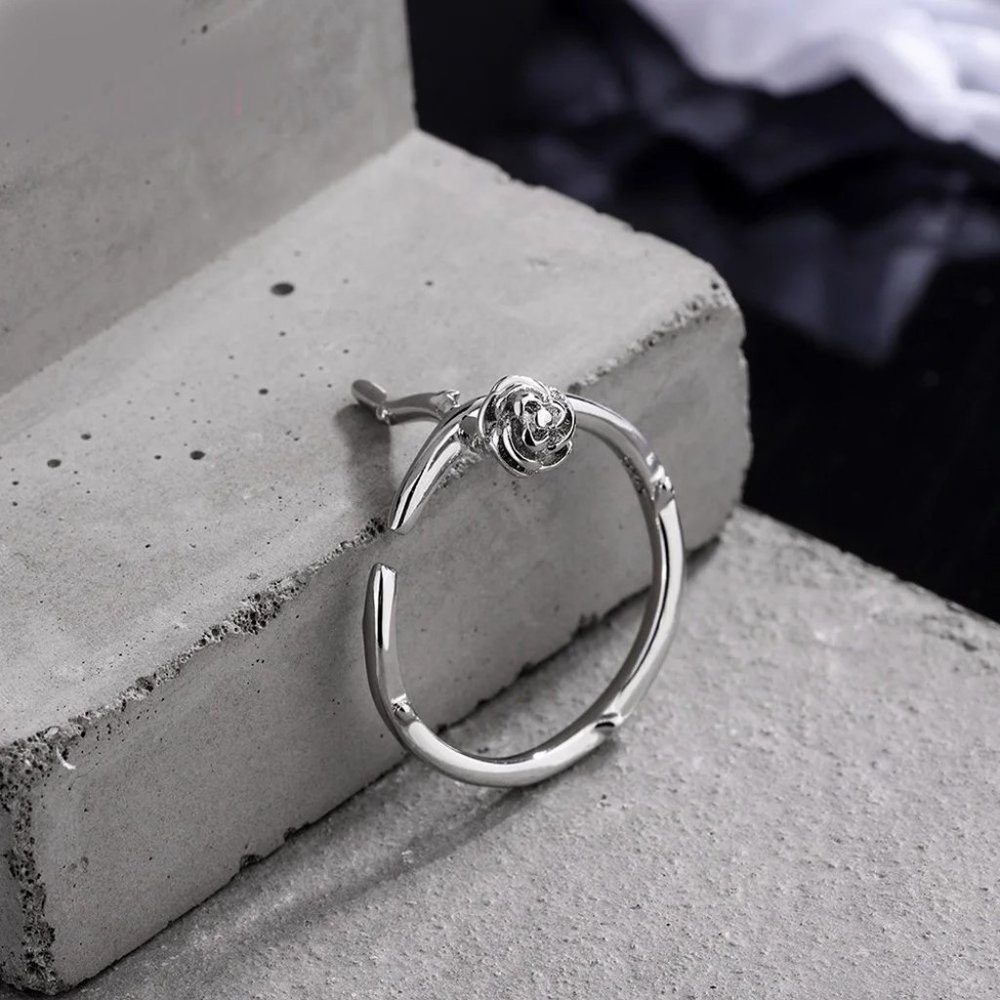 925 Sterling Silver Rose Band Ring Open Ring Ajustable Wide Band Line Rings - Picture 5 of 5